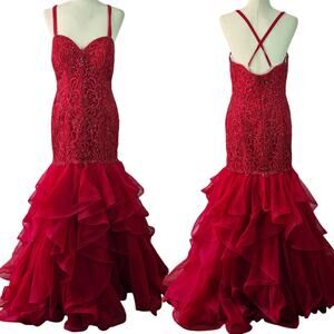 Sherri Hill Red Beaded Bling Mermaid Formal Prom Event Gown Dress Women's 12